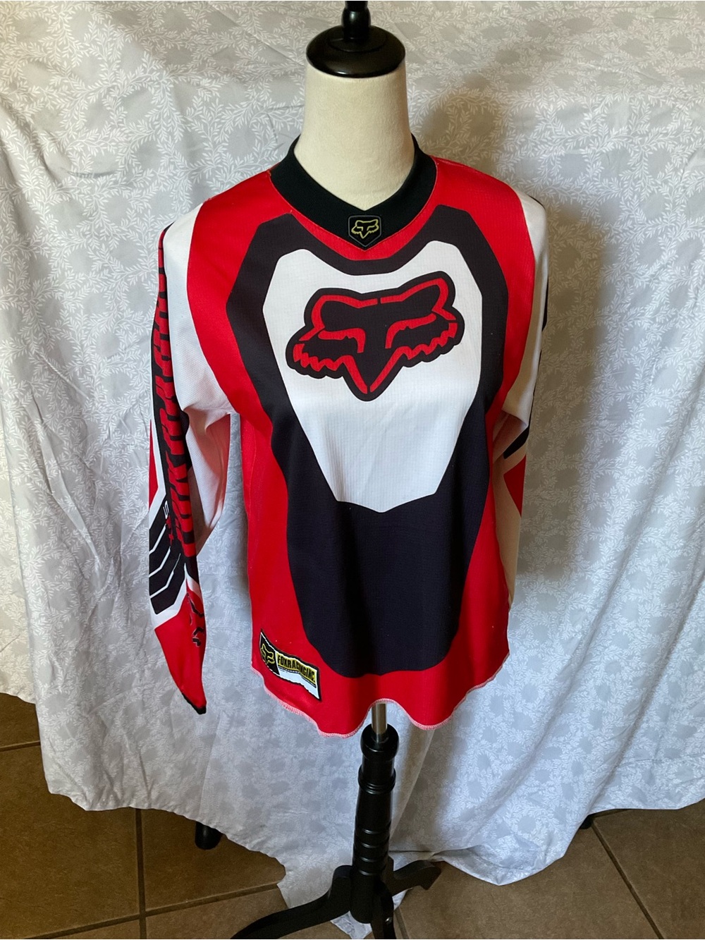Fox Red Black White Long Sleeve Kids Racing Jersey